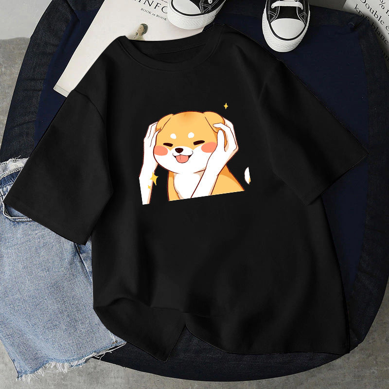 Fashion Simple Cartoon Cat Pinch Face Funny Print Pattern Top