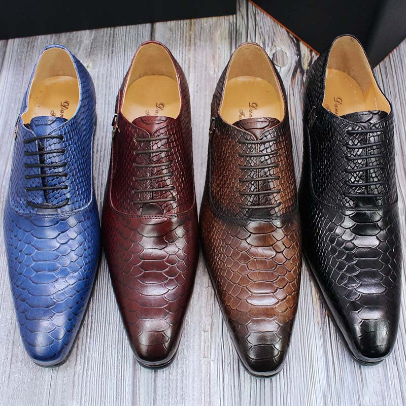 Men's Leather Snake Print Leather Shoes Business Dress Shoes