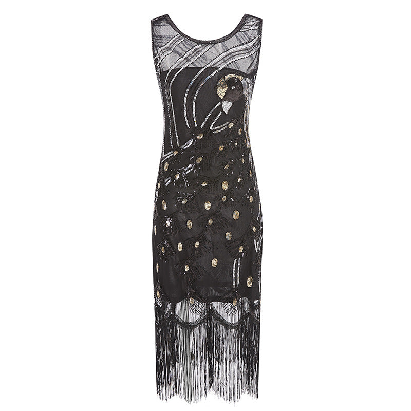 Women's Sequined Mesh Sleeveless Peacock Dress