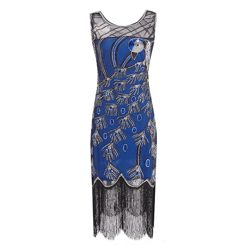 Women's Sequined Mesh Sleeveless Peacock Dress