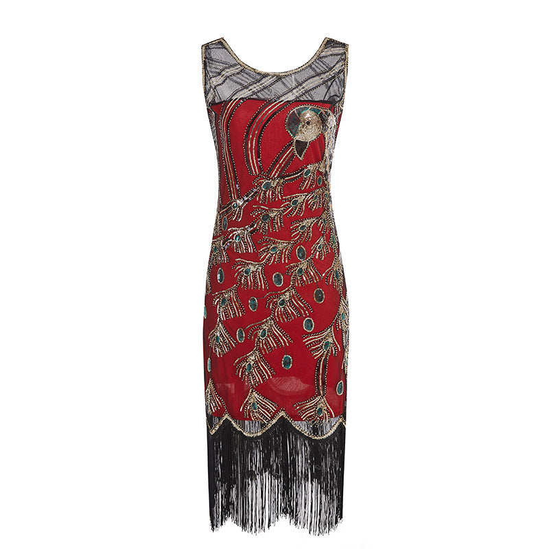 Women's Sequined Mesh Sleeveless Peacock Dress