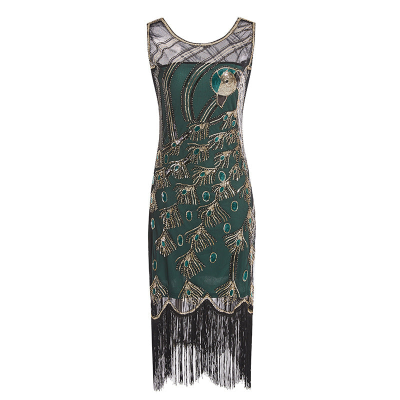 Women's Sequined Mesh Sleeveless Peacock Dress