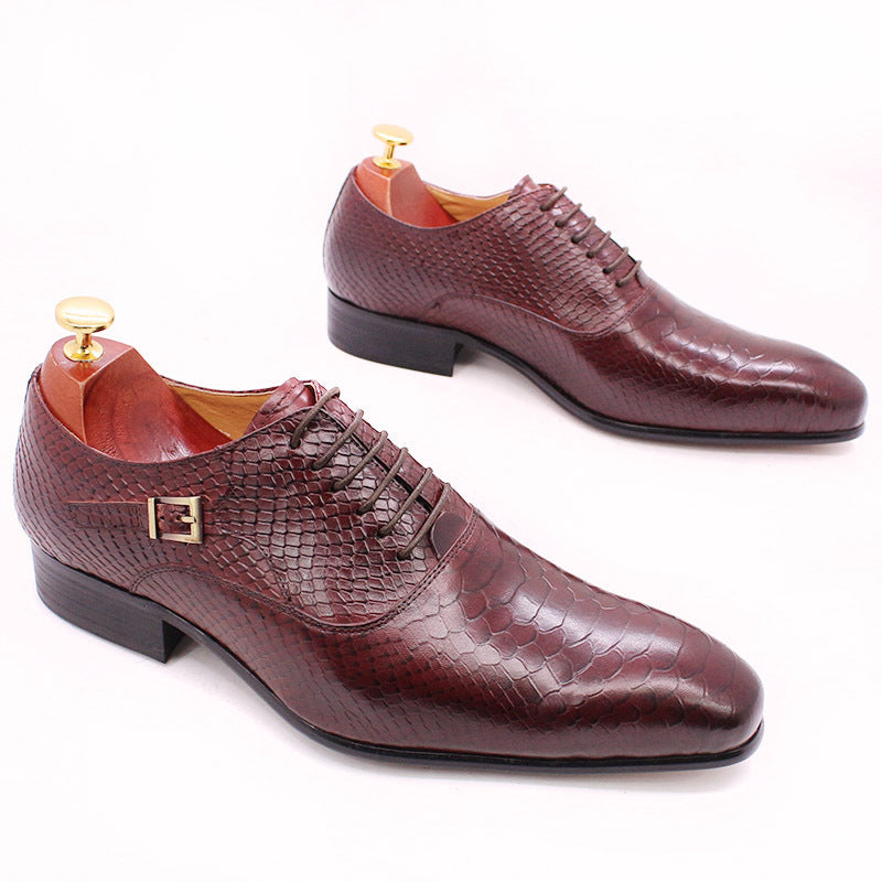 Men's Leather Snake Print Leather Shoes Business Dress Shoes