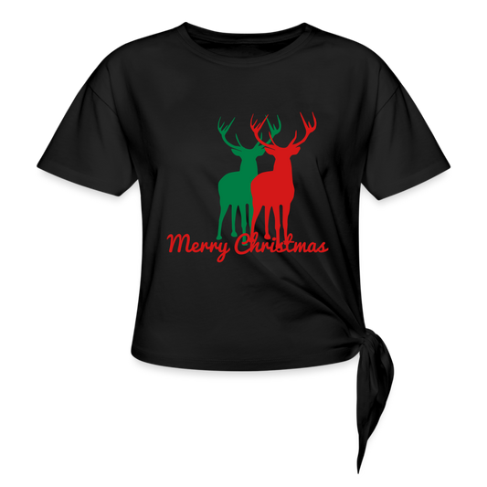 Women's Knotted T-Shirt- Merry Christmas - black