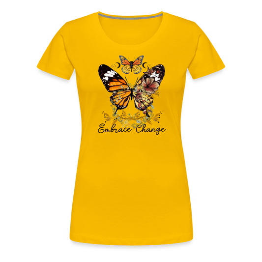 Women’s Premium T-Shirt-Embrace change-butterfly - sun yellow