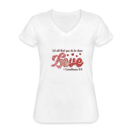 Women's V-Neck T-Shirt- Love-Valentine - white