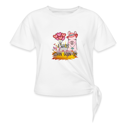 Women's Knotted T-Shirt-for llama lovers - white