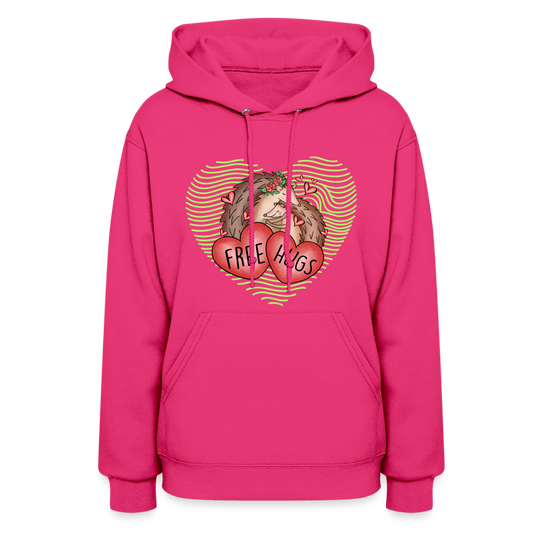 Women's Hoodie-Dark Pink-Free Hugs-Valentine's Gift - fuchsia