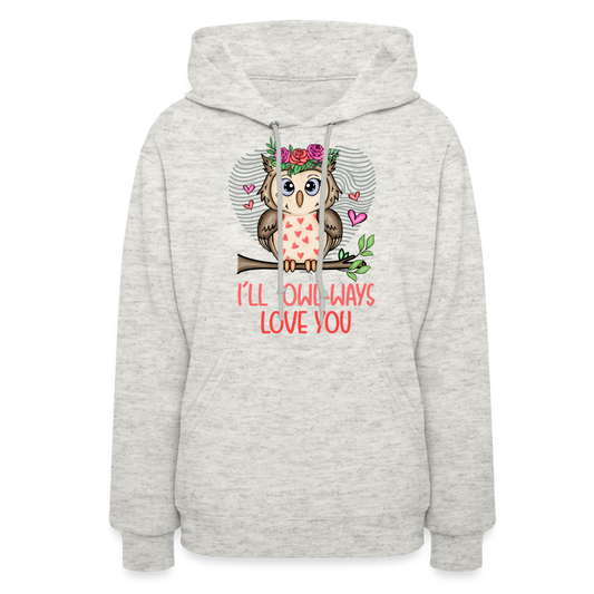 Women's Hoodie-Grey-Love Owl-Valentine's Gift - heather oatmeal