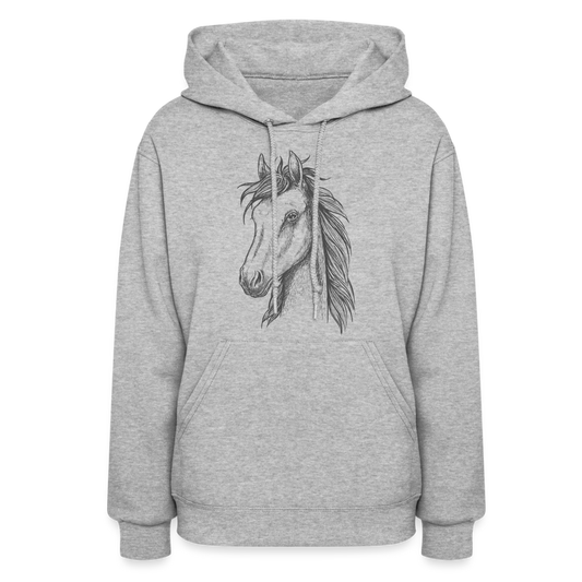 Women's Hoodie-Horse-Pencil Art - heather gray