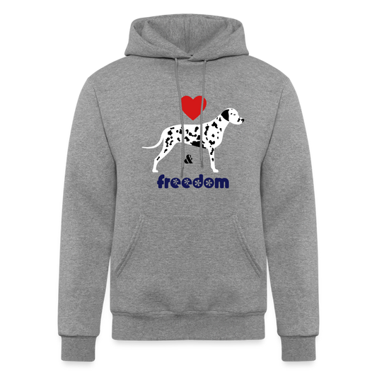 Unisex Powerblend Hoodie- Love Dalmation and Freedom - heather gray