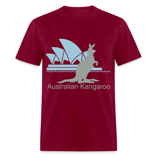 Unisex Dark Red cotton T-Shirt-Australian Kangaroo - burgundy