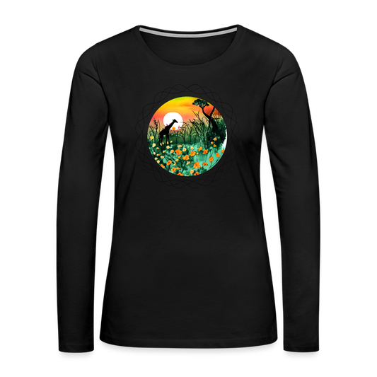 Women's Premium black Long Sleeve T-Shirt-giraffe - black